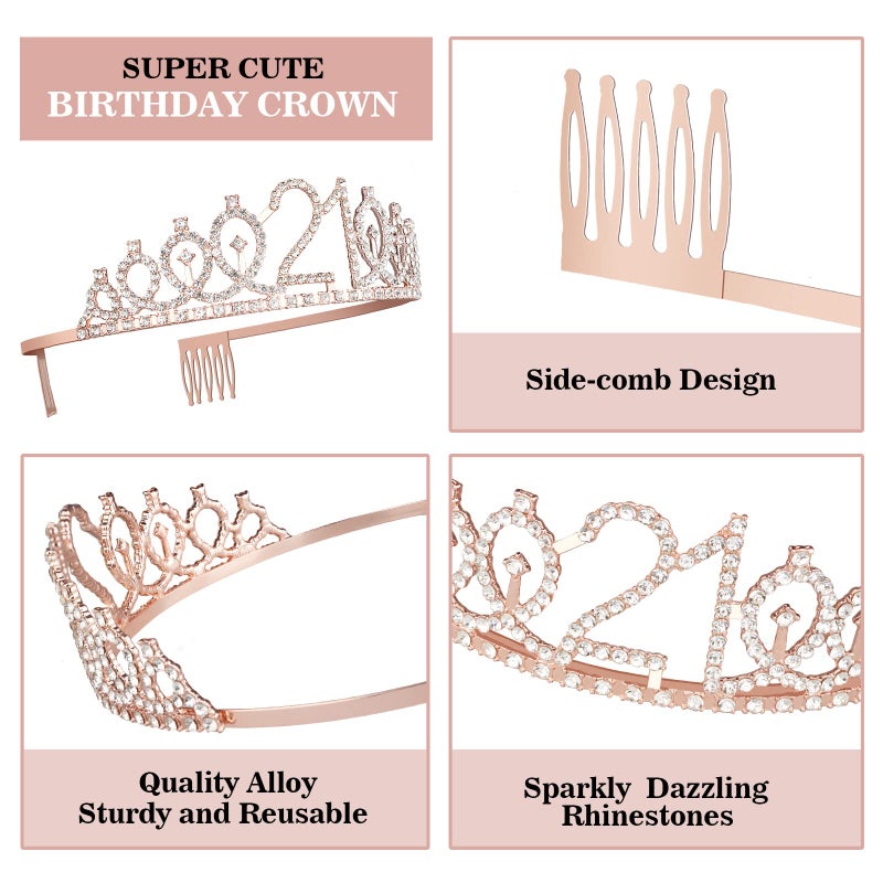 Juesly 21st Birthday Decorations for Her, Including 21st Birthday Sash and Tiara, Cake Topper, Candles, 21 Year Old Gifts for Her - Image 3