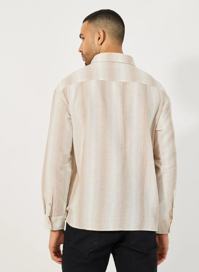ستايلي Premium Cotton Striped Half Placket Relaxed Shirt