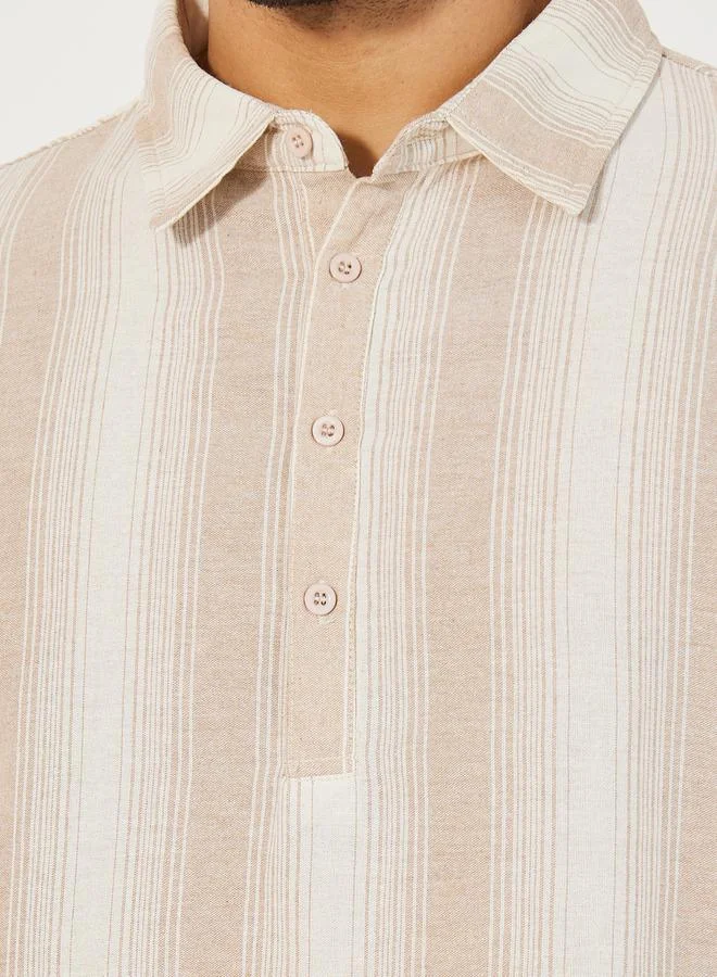 ستايلي Premium Cotton Striped Half Placket Relaxed Shirt