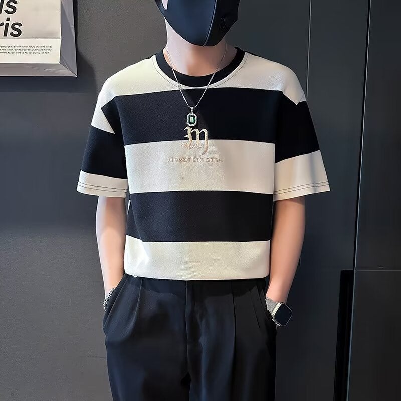 New Short-Sleeved T-Shirt Men'S Summer Korean-Style Trendy Simple Half-Sleeved Top Hong Kong-Style Loose Casual Trendy Brand T-Shirt - Image 1