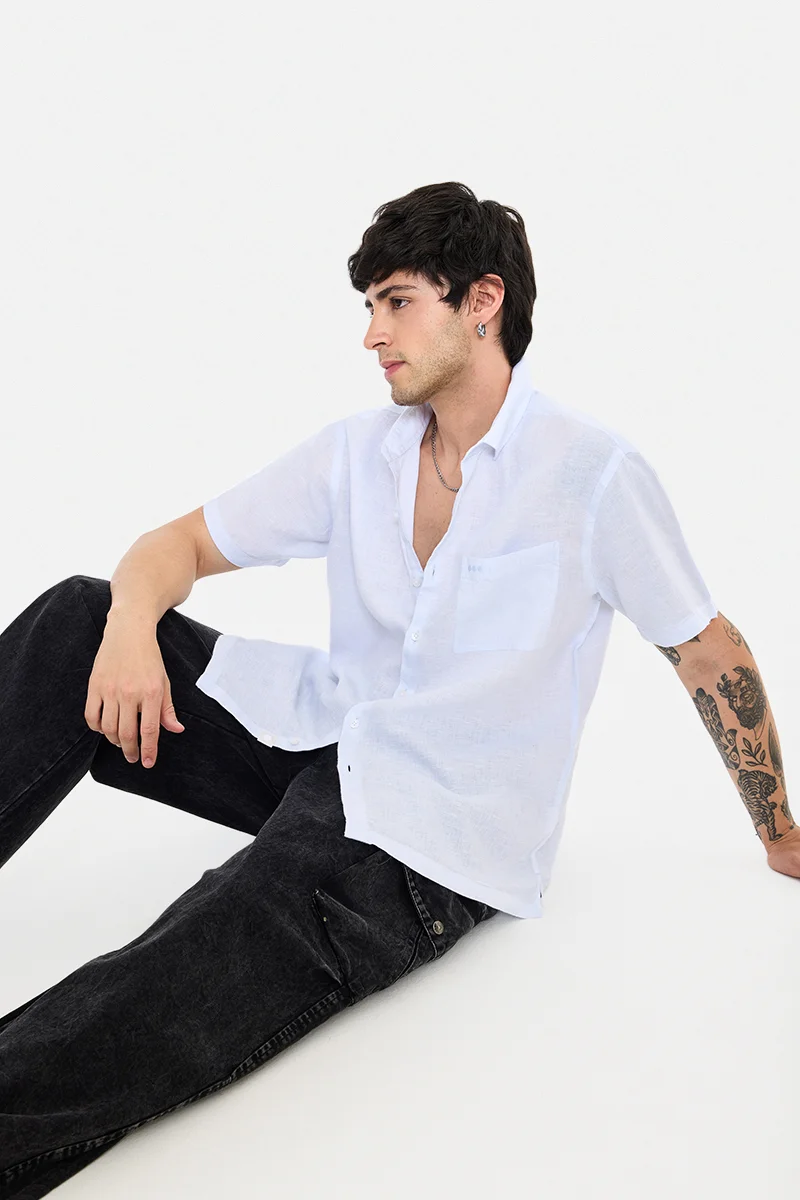 سنيتش Light Blue Solid Half Sleeve Regular Fit Shirt