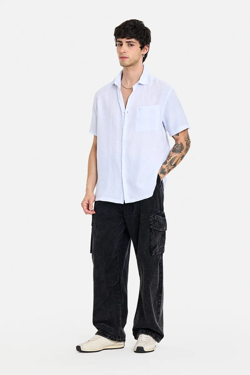 سنيتش Light Blue Solid Half Sleeve Regular Fit Shirt