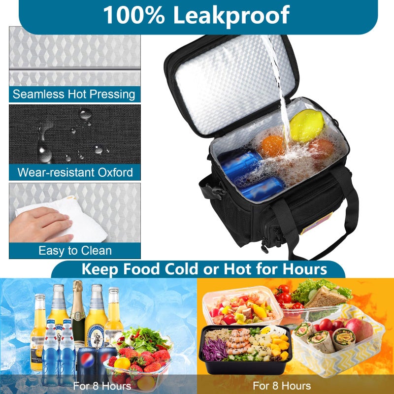 GLENKEY Double Deck Insulated Lunch Box, Expandable Large Lunch Bag Leakproof Cooler Bag Lunch Pail for Men Women Adults Work Shifts Travel Daytrip, Black - Image 5