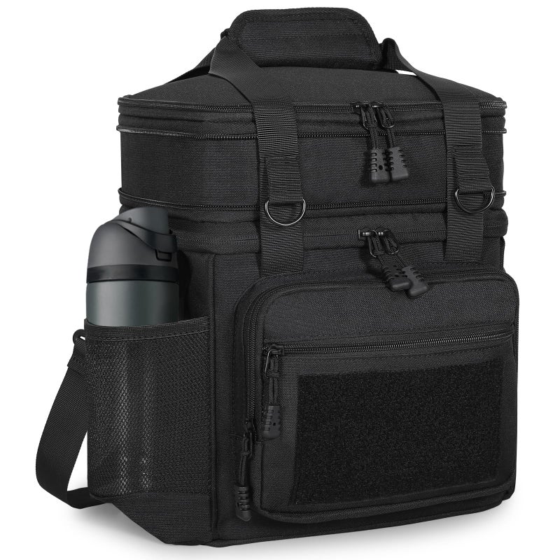 GLENKEY Double Deck Insulated Lunch Box, Expandable Large Lunch Bag Leakproof Cooler Bag Lunch Pail for Men Women Adults Work Shifts Travel Daytrip, Black - Image 1