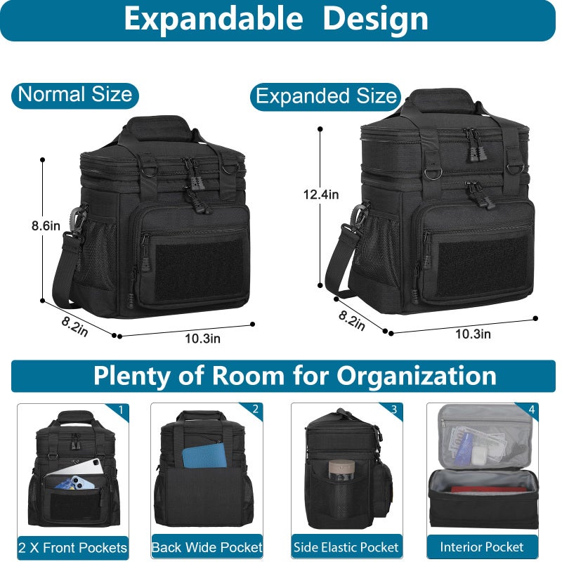 GLENKEY Double Deck Insulated Lunch Box, Expandable Large Lunch Bag Leakproof Cooler Bag Lunch Pail for Men Women Adults Work Shifts Travel Daytrip, Black - Image 4