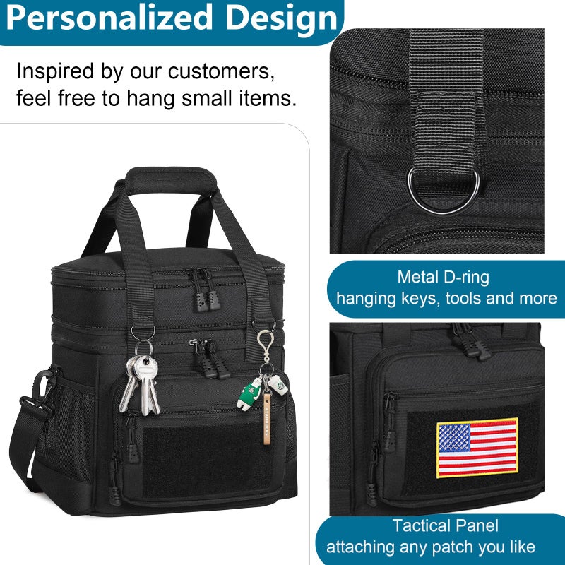 GLENKEY Double Deck Insulated Lunch Box, Expandable Large Lunch Bag Leakproof Cooler Bag Lunch Pail for Men Women Adults Work Shifts Travel Daytrip, Black - Image 2