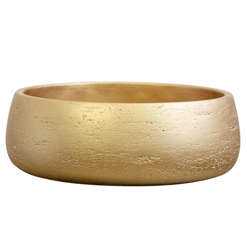 Olly & Rose Large Ceramic Planter Bowl Shallow Plant Pot - Gold Flower Pot Indoor and Outdoor Decorative Bowl Garden and Home Décor - Image 1