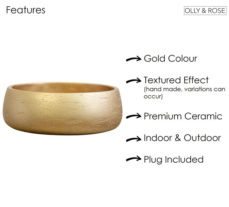 Olly & Rose Large Ceramic Planter Bowl Shallow Plant Pot - Gold Flower Pot Indoor and Outdoor Decorative Bowl Garden and Home Décor - Image 3
