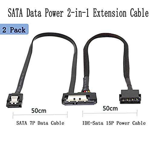XMSJSIY SATA 6G Data Cable, SATA Power 2-In-1 Extension Cord, LP4 IDE 4 pin to SATA 15P Female with Serial ATA III 7 Pin Female for HDD, SSD, Optical Drives, DVD Burners, PCI Cards etc - 19.7in (2 Pack) - Image 2