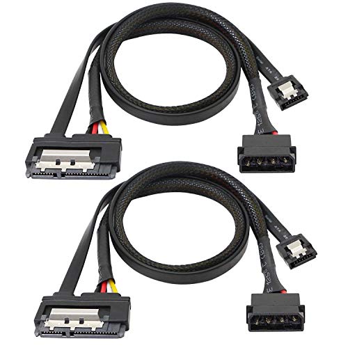 XMSJSIY SATA 6G Data Cable, SATA Power 2-In-1 Extension Cord, LP4 IDE 4 pin to SATA 15P Female with Serial ATA III 7 Pin Female for HDD, SSD, Optical Drives, DVD Burners, PCI Cards etc - 19.7in (2 Pack) - Image 1