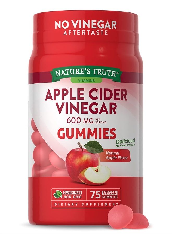 Nature's Truth Apple Cider Vinegar Gummies | 600 mg | 75 Gummies | Natural Apple Flavor | Vegan, Non-GMO, Gluten Free Supplement - Image 1