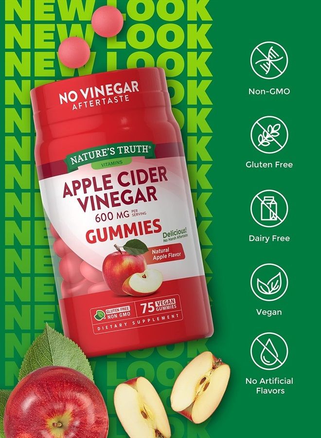 Nature's Truth Apple Cider Vinegar Gummies | 600 mg | 75 Gummies | Natural Apple Flavor | Vegan, Non-GMO, Gluten Free Supplement - Image 4