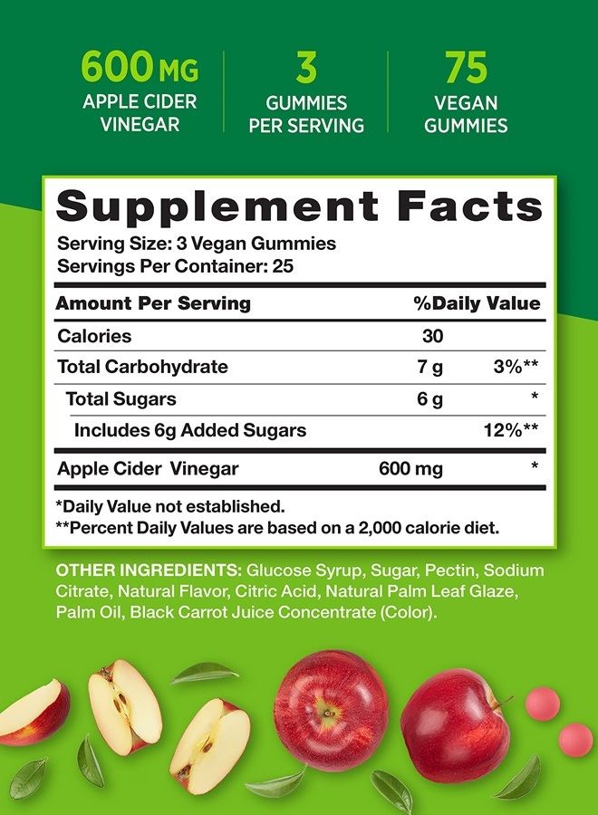 Nature's Truth Apple Cider Vinegar Gummies | 600 mg | 75 Gummies | Natural Apple Flavor | Vegan, Non-GMO, Gluten Free Supplement - Image 2