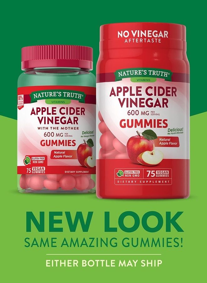 Nature's Truth Apple Cider Vinegar Gummies | 600 mg | 75 Gummies | Natural Apple Flavor | Vegan, Non-GMO, Gluten Free Supplement - Image 3