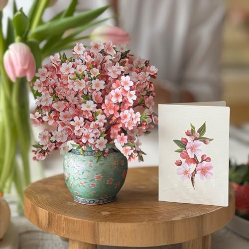 Freshcut Paper Pop Up Cards, Mini Cherry Blossoms, 6 Inch Mini Sized Forever Flower Bouquet 3D Popup Greeting Cards, Birthday Cards, Valentine's Day Card, Blank Notecard & Envelope - Image 4