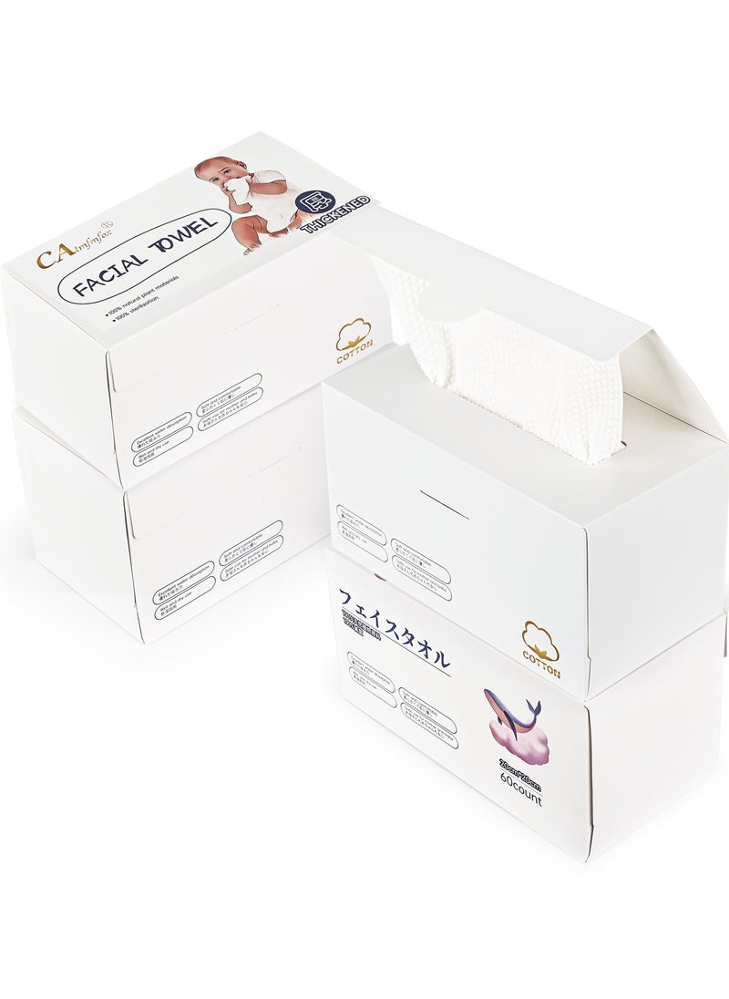 ANTIER CA High quality cotton High-quality natural cotton disposable face towel ，Cloth for sensitive skin, cotton free towel for cleaning, skin care and makeup remover, dry and wet wipes, 4 Pack*60 Count  - Image 1