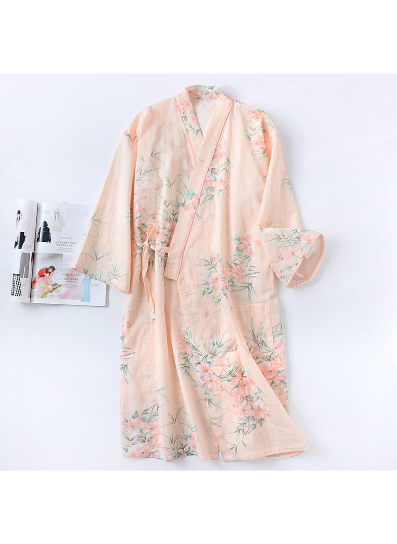 Generic - Japanese Cotton Kimono Robe Light Spring Summer Womens Sleepwear Big Orange Flower - Image 1