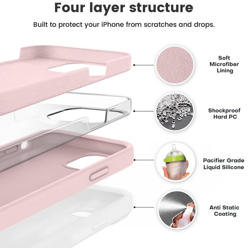 Vooii Compatible with iPhone 12 Case/iPhone 12 Pro Case, Liquid Silicone Upgrade [Soft Anti-Scratch Microfiber Lining] [Shockproof Drop Protection] Phone Case 6.1 inch - Chalk Pink - Image 2