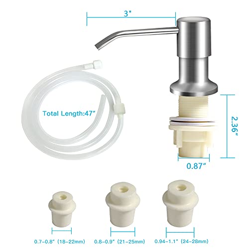 OHiHi Dish Soap Dispenser for Kitchen Sink (Brushed Nickel), Countertop Sink Soap Dispenser Water Pump with 47” No-Spill Extension Tube Kit Design for Kitchen Bathroom, No More Refills （Sliver） - Image 5