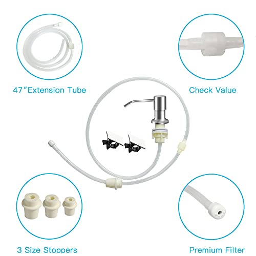 OHiHi Dish Soap Dispenser for Kitchen Sink (Brushed Nickel), Countertop Sink Soap Dispenser Water Pump with 47” No-Spill Extension Tube Kit Design for Kitchen Bathroom, No More Refills （Sliver） - Image 4