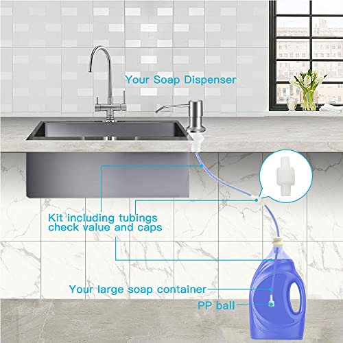 OHiHi Dish Soap Dispenser for Kitchen Sink (Brushed Nickel), Countertop Sink Soap Dispenser Water Pump with 47” No-Spill Extension Tube Kit Design for Kitchen Bathroom, No More Refills （Sliver） - Image 3