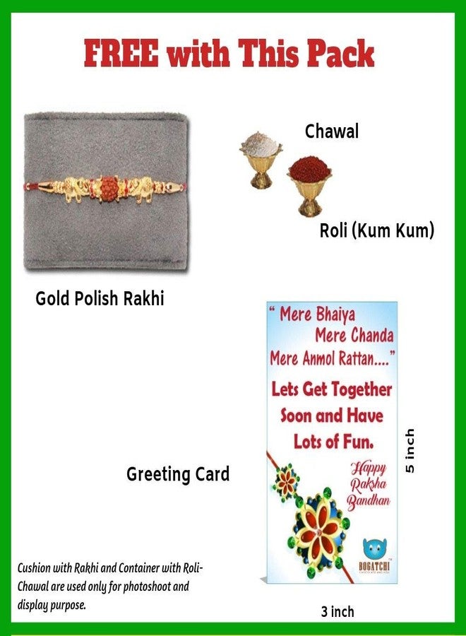 BOGATCHI Rakhi Sweets for Brother, Traditional Soan Papdi, 400gm with 2 Rakhi + Natural Raisins,100g + Roli Chawal + Free Rakhi Card - Image 2