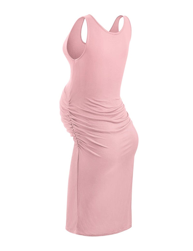 KIM S Summer Bodycon Maternity Dress Tank Maternity Dress for Photoshoot Baby Shower Pregnancy Clothes Sleeveless Sundress Must Haves Bump Friendly (Pink L) - Image 3