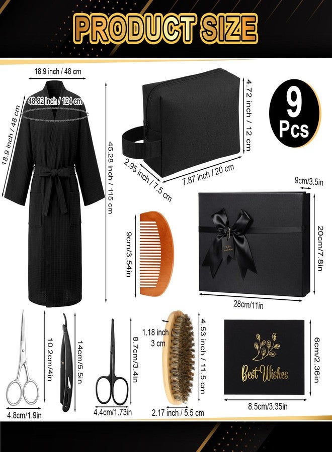 Twistover 9Pcs Birthday Gifts for Men,Dad Beard Care with Robe Beard Care Kit Thank You for Dad Husband Men(Black - Image 2