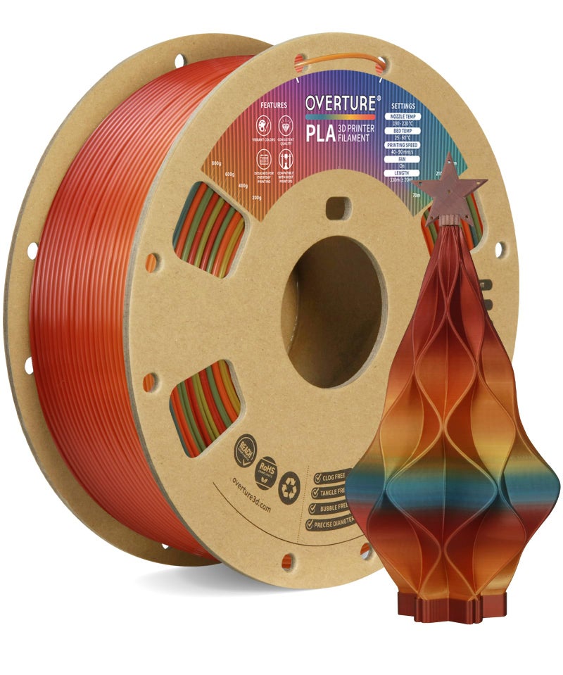 OVERTURE Rainbow PLA Filament 1.75mm, Neatly Wound 3D Printer Filament 1kg Spool (2.2lbs), Dimensional Accuracy +/- 0.02 mm, Fit Most FDM 3D Printers (Radiant Rainbow) - Image 1
