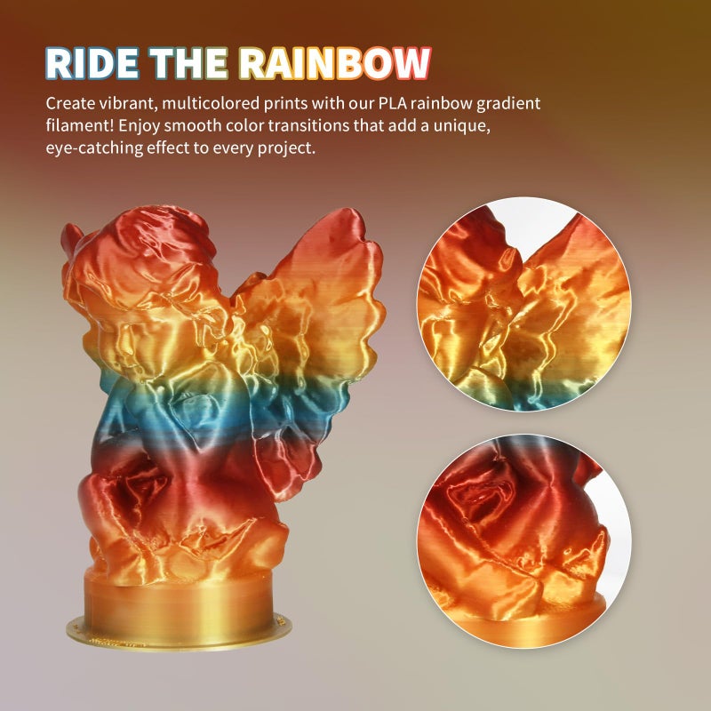 OVERTURE Rainbow PLA Filament 1.75mm, Neatly Wound 3D Printer Filament 1kg Spool (2.2lbs), Dimensional Accuracy +/- 0.02 mm, Fit Most FDM 3D Printers (Radiant Rainbow) - Image 3