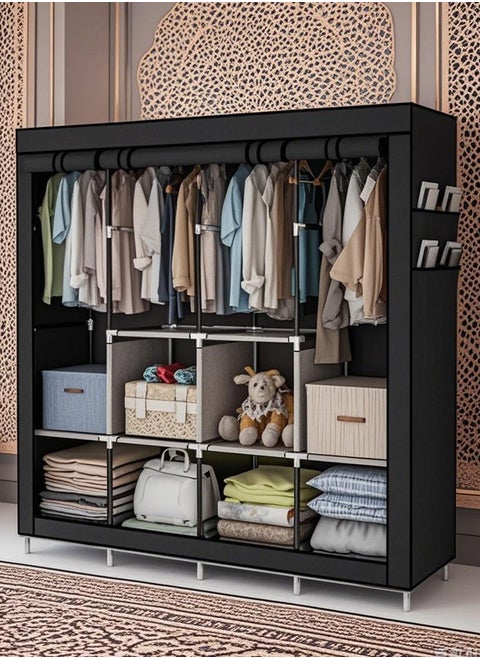 Portable Wardrobe, Wardrobe Shelves, Clothes Storage Organiser with 4 Hanging Rails, Black