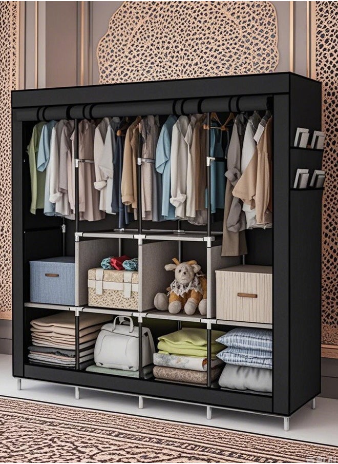 Portable Wardrobe, Wardrobe Shelves, Clothes Storage Organiser with 4 Hanging Rails, Black