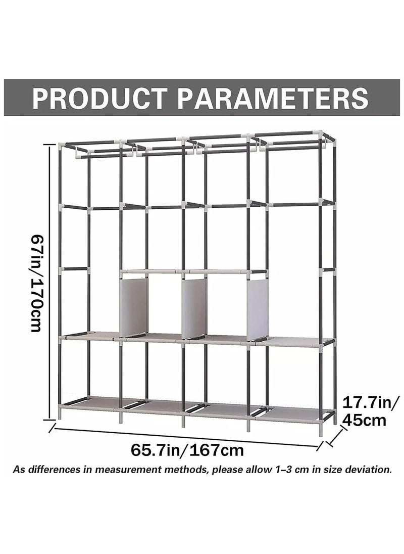 Portable Wardrobe, Wardrobe Shelves, Clothes Storage Organiser with 4 Hanging Rails, Black