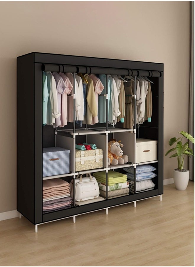 Portable Wardrobe, Wardrobe Shelves, Clothes Storage Organiser with 4 Hanging Rails, Black