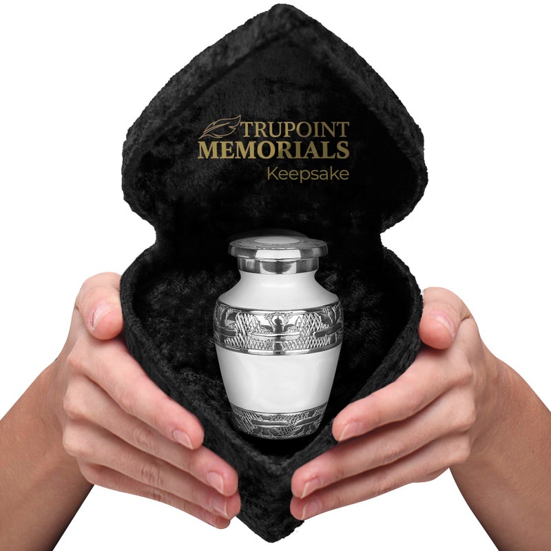 Trupoint Memorials Small Urns for Human Ashes Keepsake Decorative Mini Cremation Urn for Adult Men and Women Small White with Velvet Heart Box