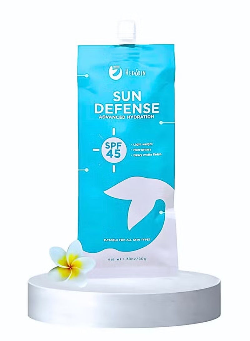 Her Skin Sun Defense SPF 45 Sunscreen Advanced Hydration Formula with Lightweight Texture Non Greasy Finish for All Skin Types Provides Effective Protection from UVA UVB Rays Perfect for Daily Outdoor Use - Image 1