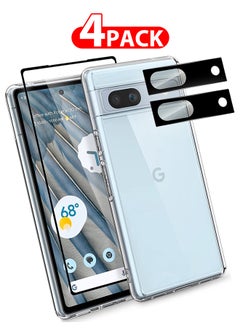 CATANES 4 Packs For Google Pixel 7a TPU Case and Screen Protector and 2 Camera Lens Protectors Clear Anti-Yellowing Transparent Shockproof Protective Phone Case Scratch Resistant Cover  - Image 1