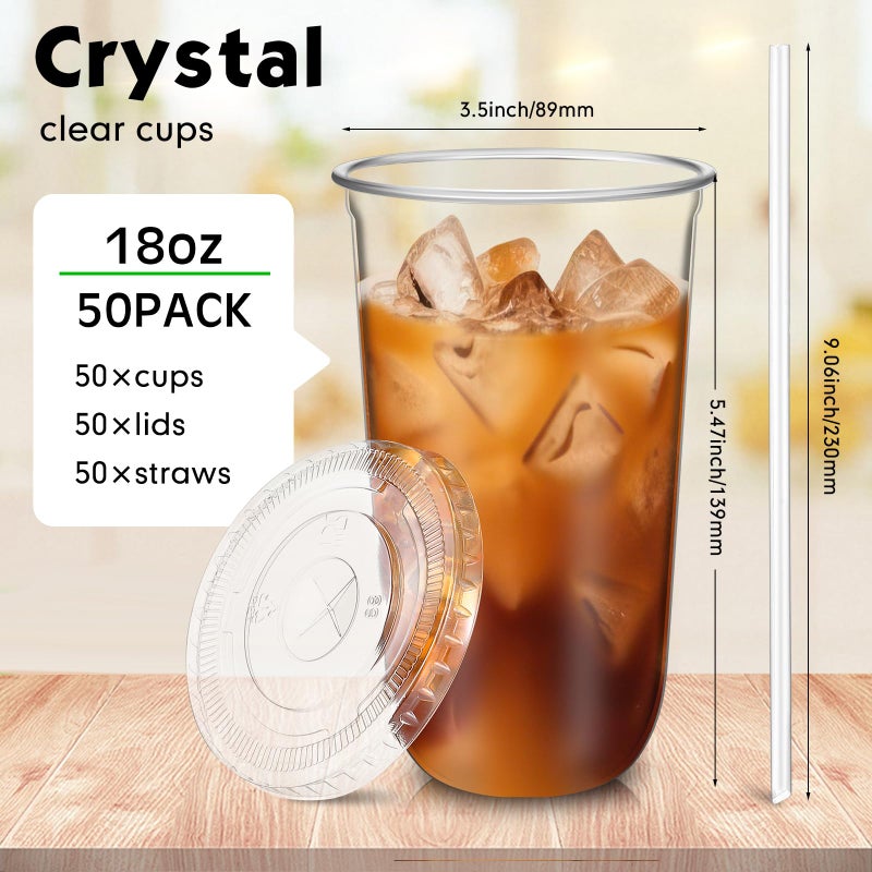 Ziliny 50 Sets Clear Plastic Cups with Lids and Straws  Disposable Iced Coffee Cups Drinking PET for Cold Drinks  Juice  Smoothie  Coffee Shops  Party  Christmas(Clear 18 oz) - Image 2