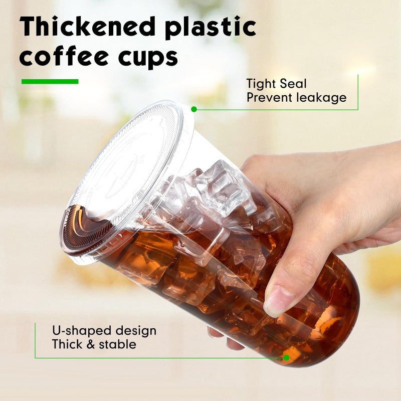 Ziliny 50 Sets Clear Plastic Cups with Lids and Straws  Disposable Iced Coffee Cups Drinking PET for Cold Drinks  Juice  Smoothie  Coffee Shops  Party  Christmas(Clear 18 oz) - Image 3