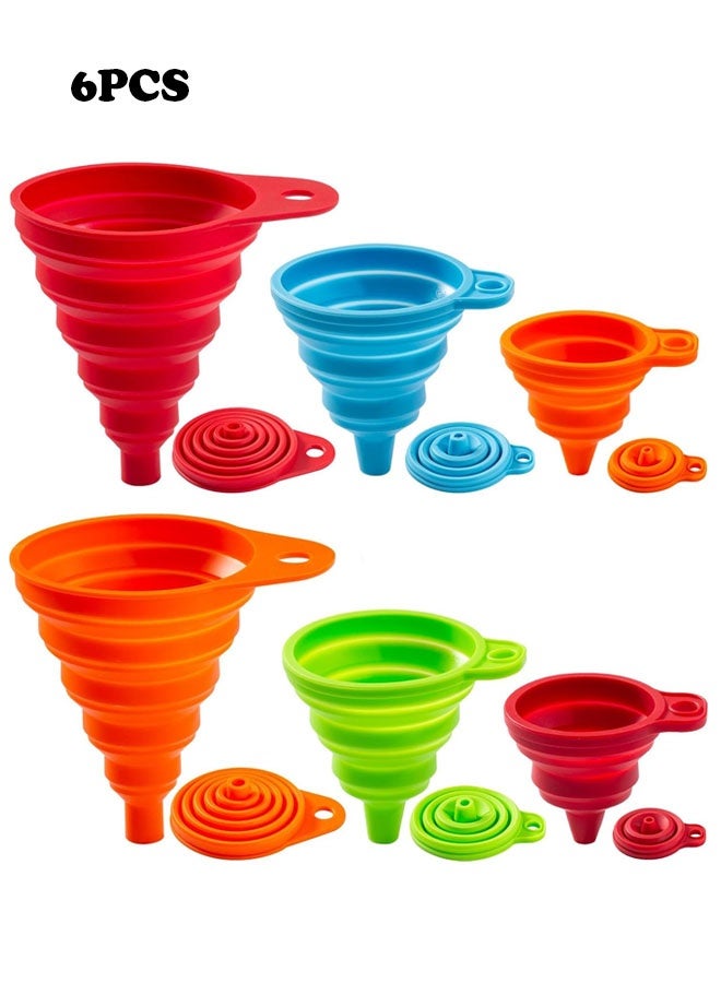 6PCS Foldable Silicone Collapsible Funnels for Filling Water Bottle Liquid Transfer Food Grade Kitchen Gadgets Accessories - Image 1