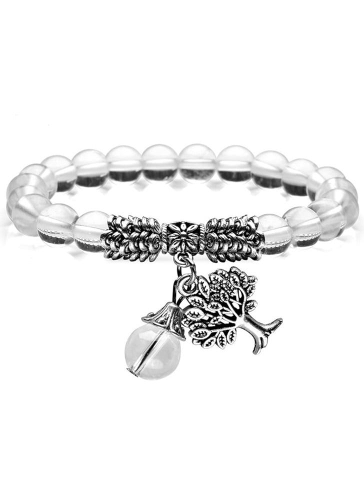 8MM Clear Quartz Amethyst Natural Gemstone Life Tree Lucky Charm Stretch Bracelet  - Image 1