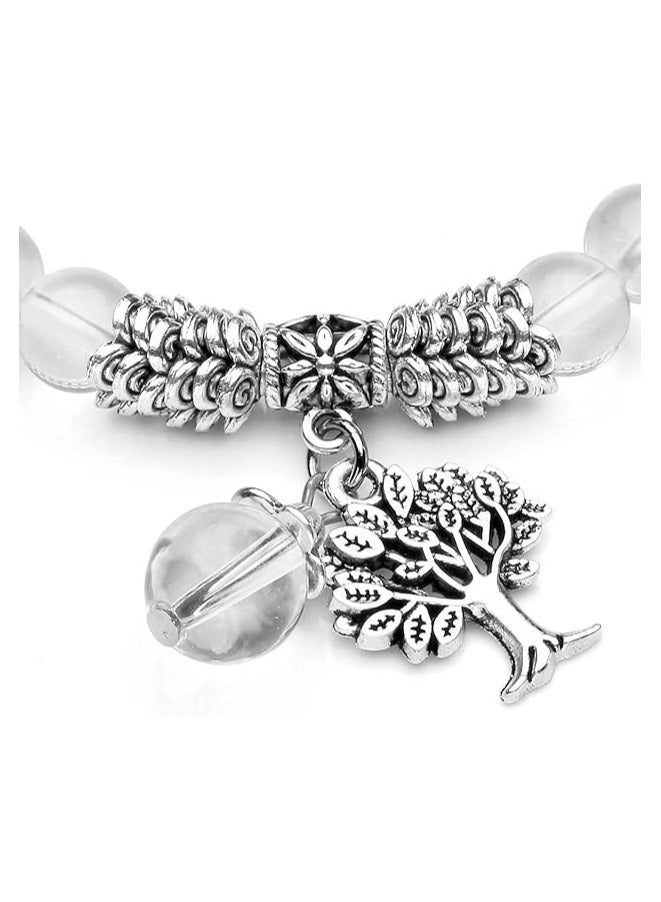 8MM Clear Quartz Amethyst Natural Gemstone Life Tree Lucky Charm Stretch Bracelet  - Image 4