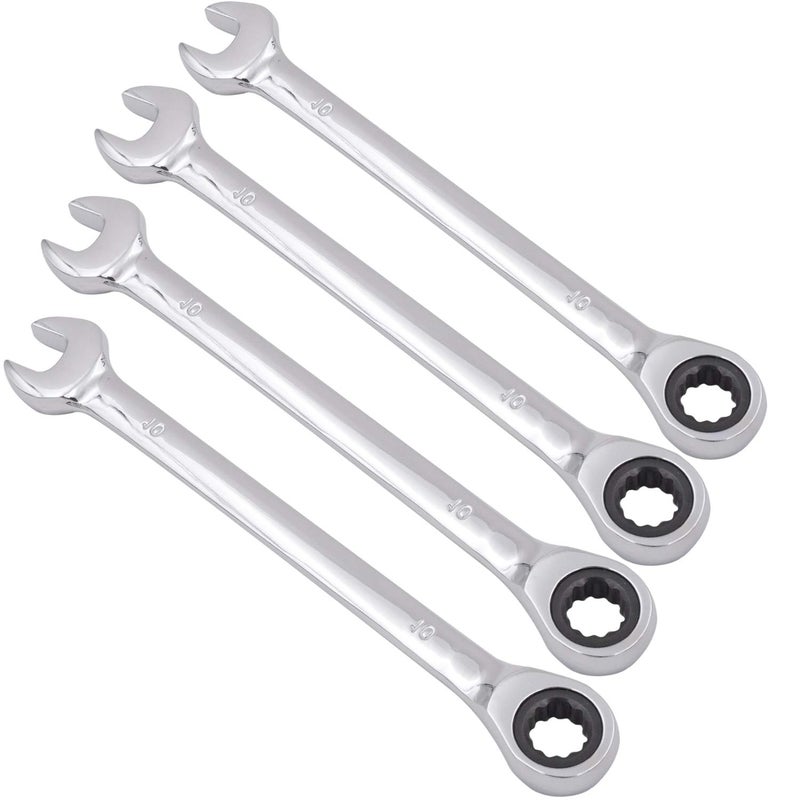 KINJOEK 4 PCS 10mm 12PT Ratchet Wrench Metric Ratcheting Wrench Set with 5 Movement and 72 Teeth for Projects with Tight Space