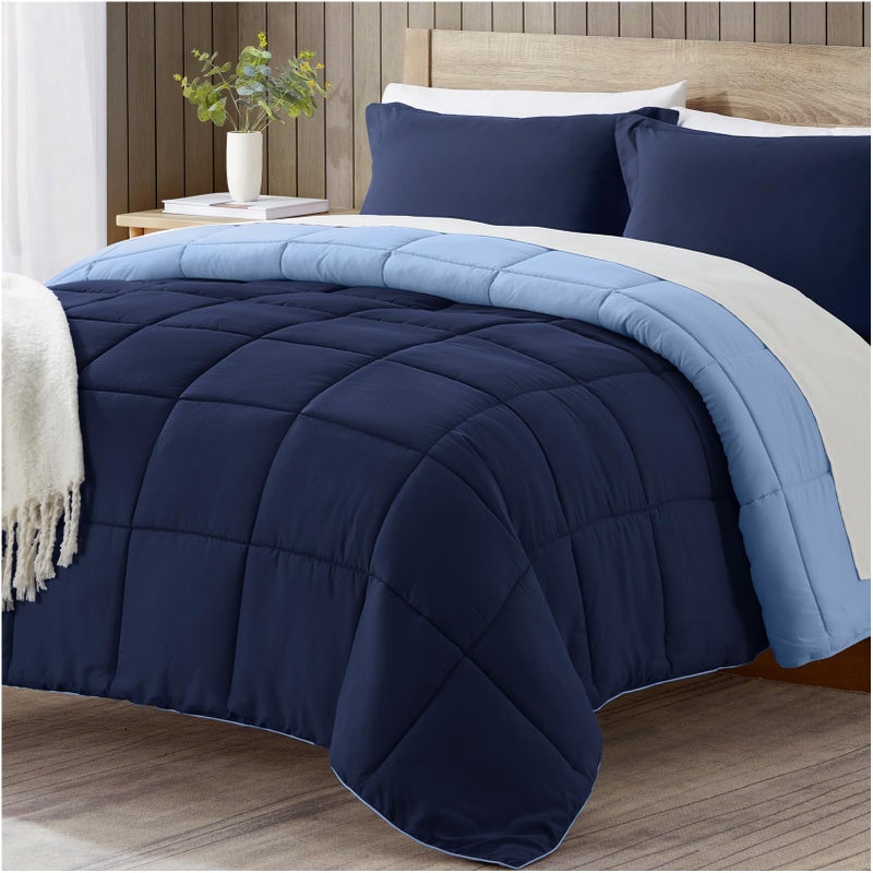 satisomnia Full Size Comforter Set Navy Blue Bedding Comforters Full Size 3 Pieces Down Alternative Bed Comforter Lightweight Soft Quilted Bed Set Breathable Reversible All Season Bedding Sets