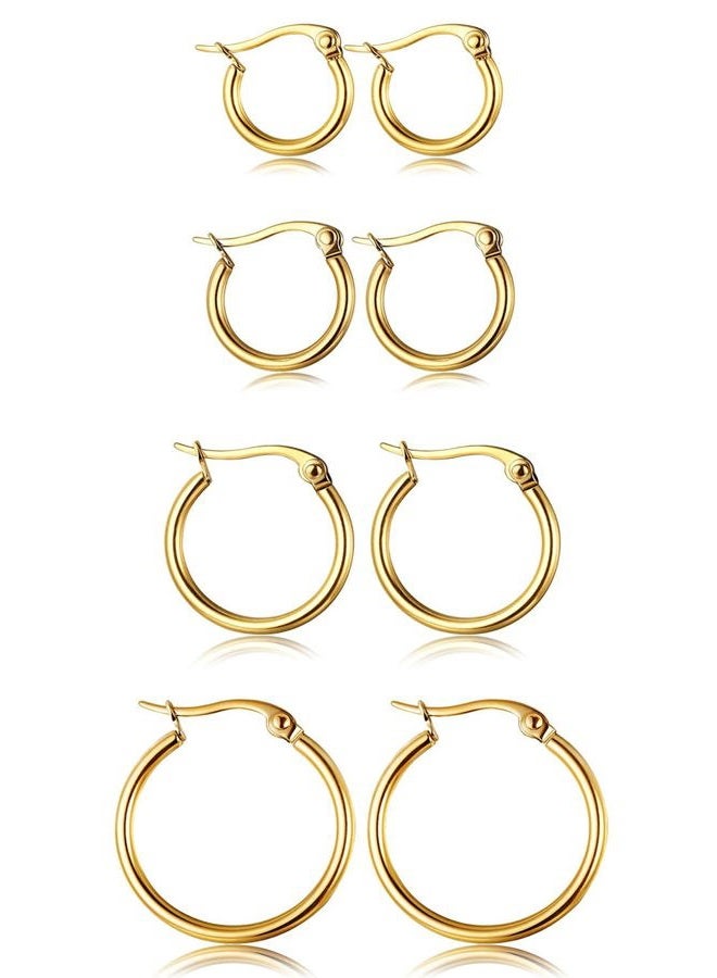 ORAZIO 4 Pairs Stainless Steel Hoop Earrings Set Cute Huggie Earrings for Women,Gold-Tone,10MM-20MM - Image 1