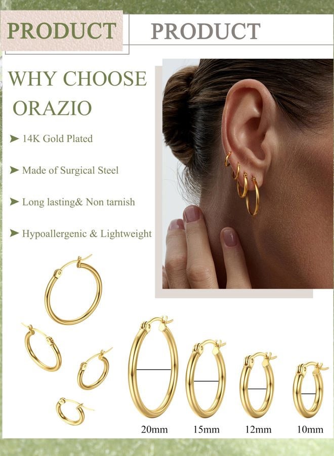 ORAZIO 4 Pairs Stainless Steel Hoop Earrings Set Cute Huggie Earrings for Women,Gold-Tone,10MM-20MM - Image 2