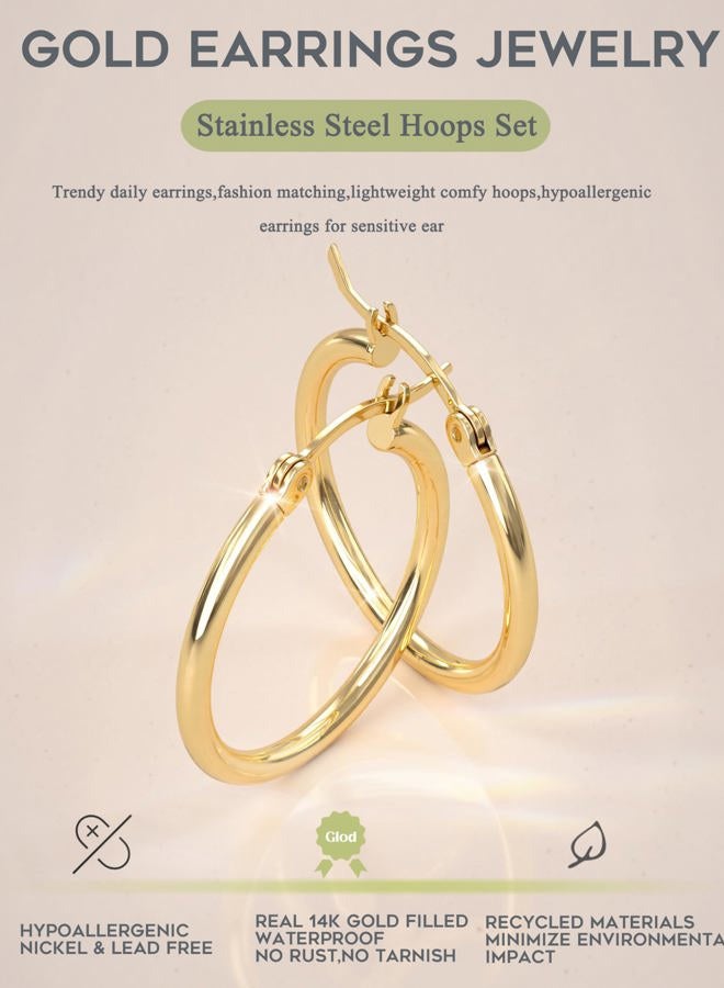 ORAZIO 4 Pairs Stainless Steel Hoop Earrings Set Cute Huggie Earrings for Women,Gold-Tone,10MM-20MM - Image 4
