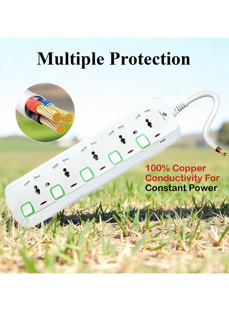 Home Care Home Care 5 Way Extension Socket 3M - Extension Lead Strip With Led Indicators | Extra Long Cord With Over Current Protected | Ideal For All Electronic Devices | 2 Years Warranty  - Image 2