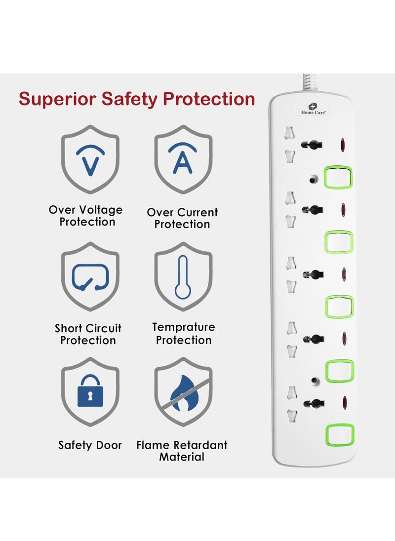 Home Care Home Care 5 Way Extension Socket 3M - Extension Lead Strip With Led Indicators | Extra Long Cord With Over Current Protected | Ideal For All Electronic Devices | 2 Years Warranty  - Image 5