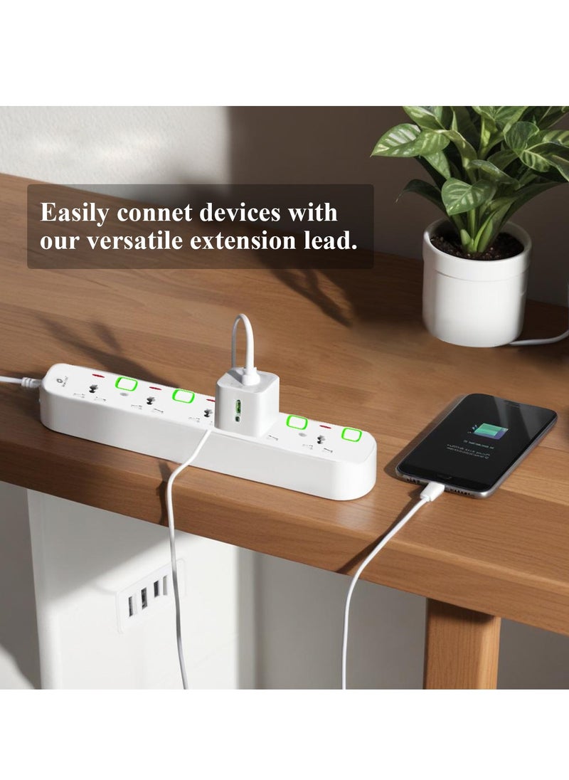 Home Care - Home Care 5 Way Extension Socket 3M - Extension Lead Strip With Led Indicators | Extra Long Cord With Over Current Protected | Ideal For All Electronic Devices | 2 Years Warranty - Image 1